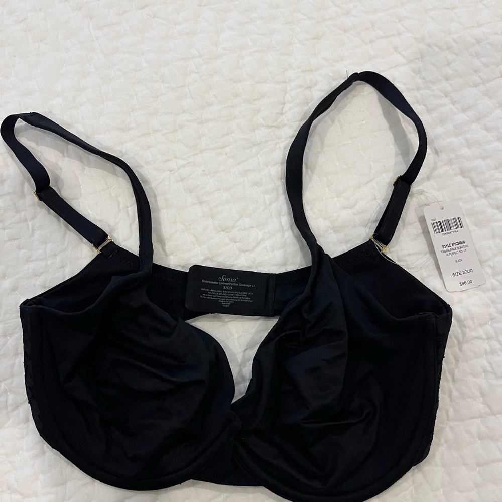Soma embraceable unlined perfect coverage Underwire Bra, black 32DD NWT